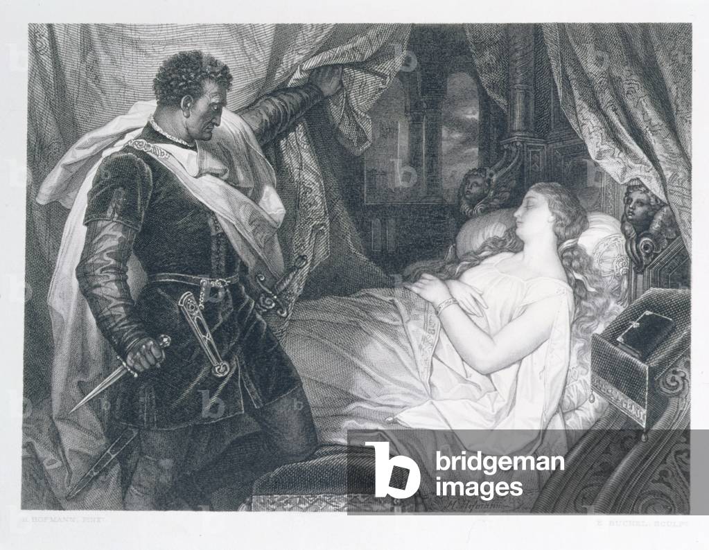 Otello e Desdemonda, incisi da Eduard Buchel (1835-1903) (incisione)
