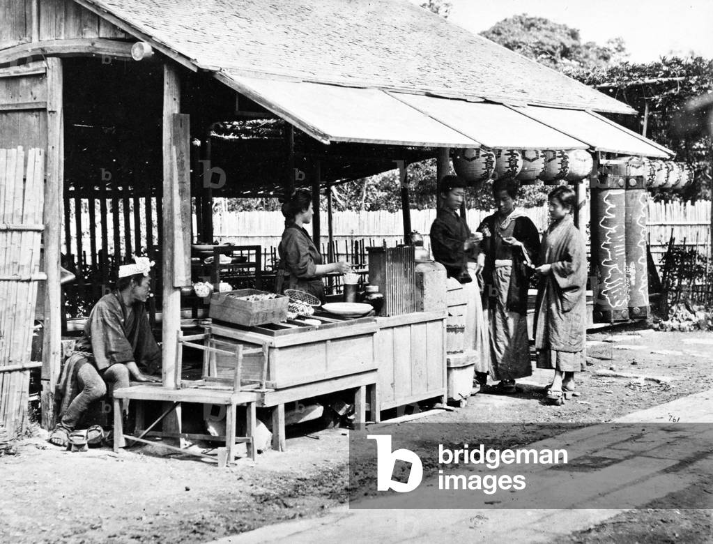 Japanese Street Food Stall, c.1860-80 (b/w photo)