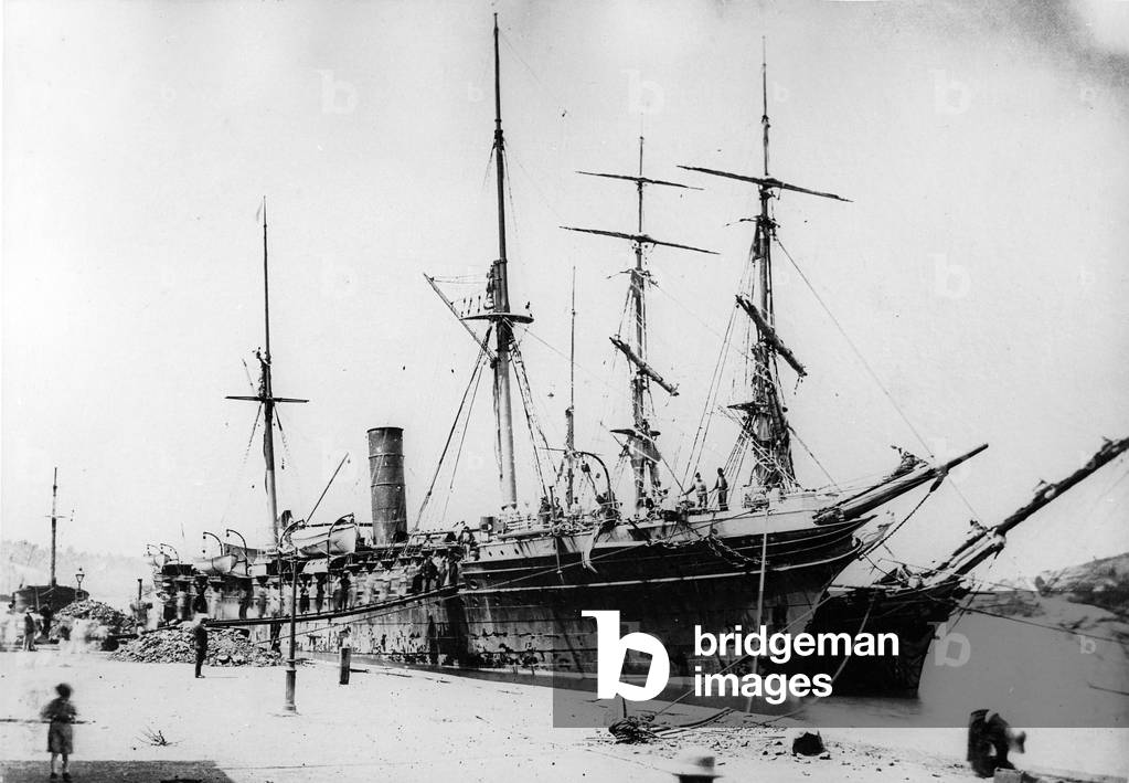 HMS Ebro at St Lucia Coaling Station, c.1880s (b/w photo)