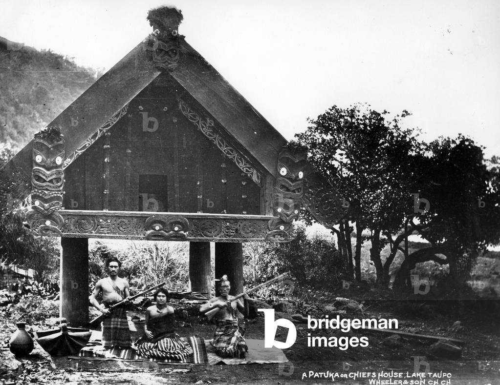 A Patuka or Chiefs House, Lake Taupo, New Zealand, c.1863-80 (b/w photo)