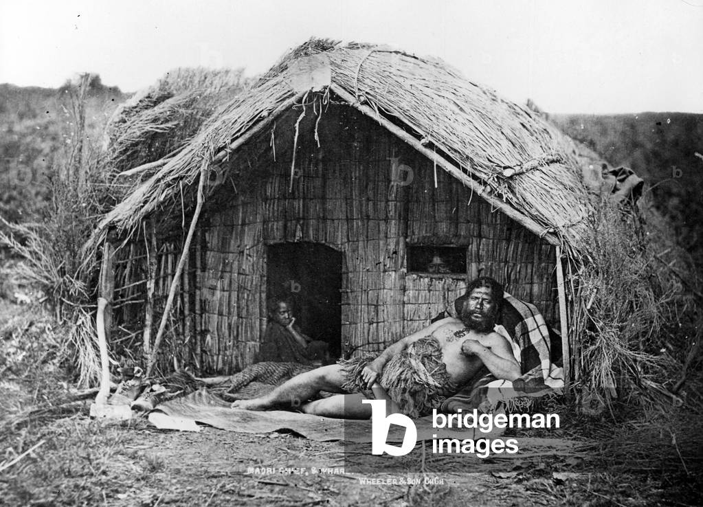 Maori Chief and Whare, c.1863-80 (b/w photo)