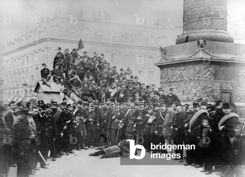 Communards in the Place Vendôme during the Paris Commune, 1871 (b/w photo)