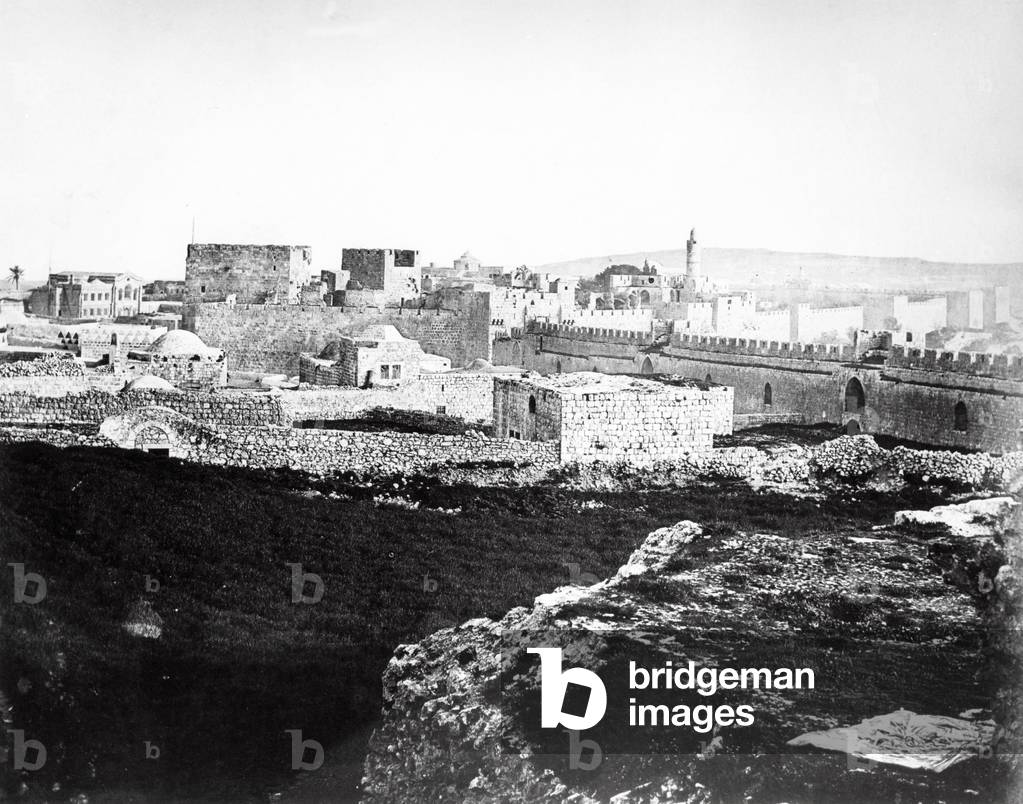 Christ Church and the Jaffa Gate, Jerusalem, 1857 (b/w photo)