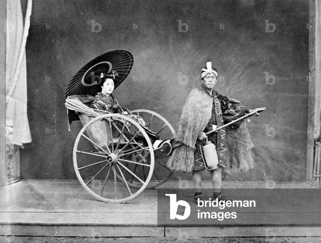 Geisha in a Rickshaw, c.1870s (b/w photo)