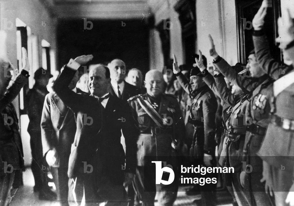 Mussolini taking control of the Fascist militia, 1926 (b/w photo)