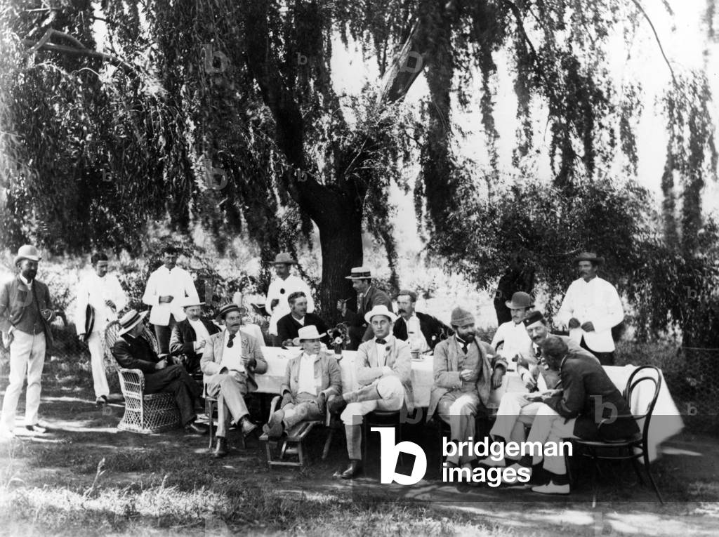 English Cricketers at Breakfast, Willow Grove, Johannesburg, c.1895 (b/w photo)