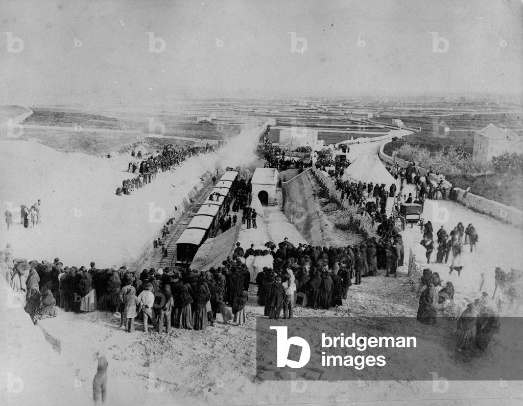 Opening Ceremony of the Railway Terminus, Citta Vecchia, Malta, 1883 (b/w photo)