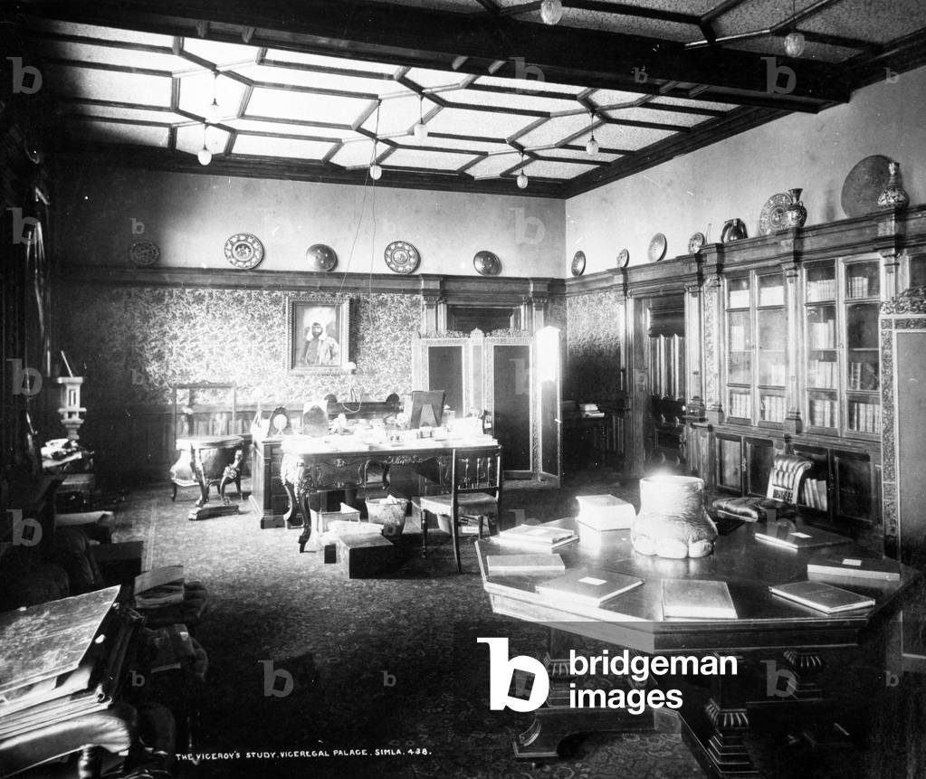The Viceroy's Study, Viceregal Palace, Simla, c.1890 (b/w photo)