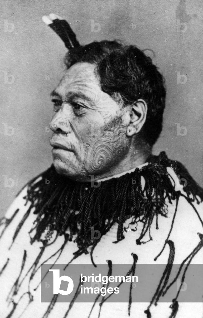 Portrait of a Maori man, before 1880 (b/w photo)
