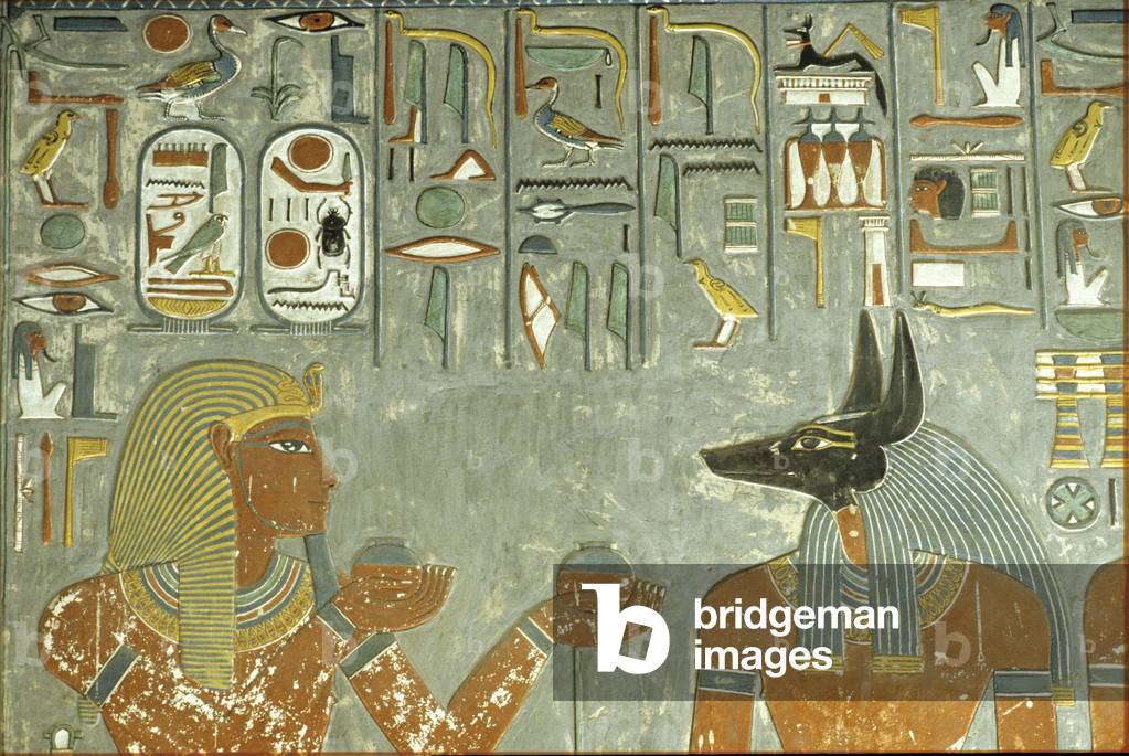 Ancient Egypt, Tomb of Horemheb, Thebes, 18th Dynasty Horemheb offers ointments to Anubis (photo)