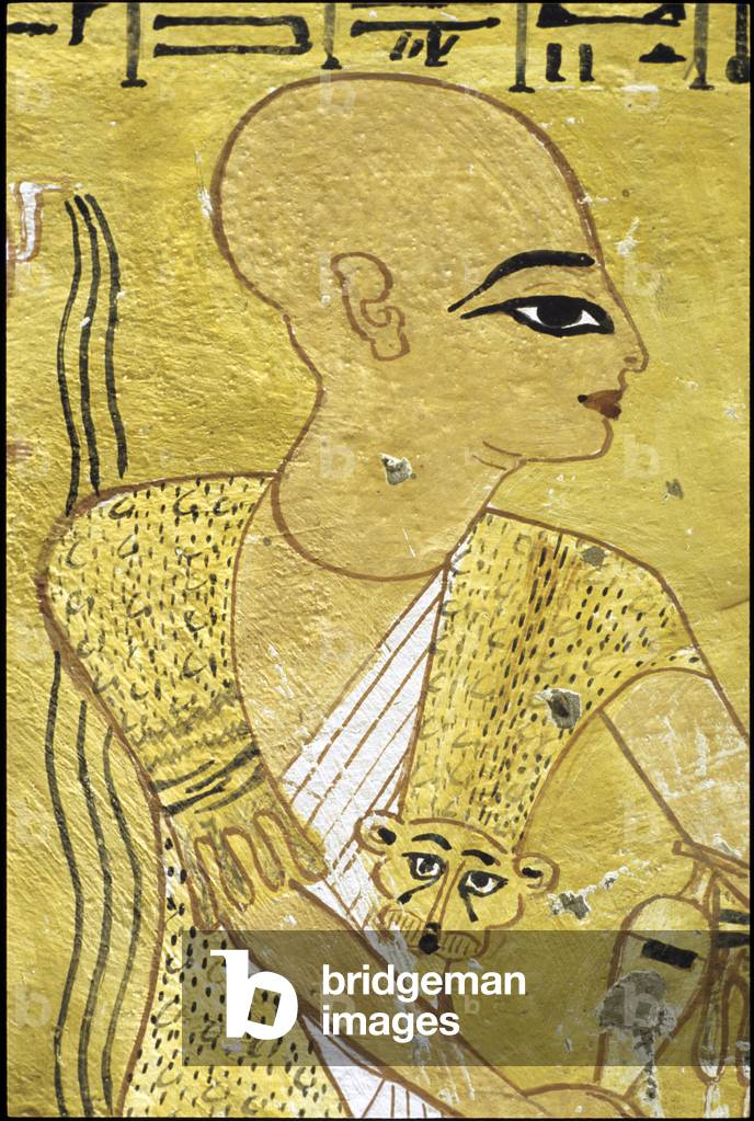 Ancient Egypt, Wall painting Tomb of Inherkhau, Thebes, Tomb of the Nobles, 20th dynasty, A priest pouring libations for Inherkhau (photo)