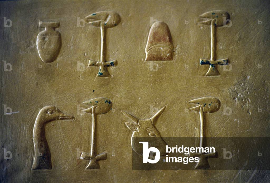 Ancient Egypt, Hierolyphics in chamber of Akhet-Hotep, Ptah-Hotep's son, Saqqara, 5th Dyn (photo)