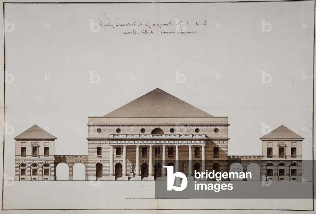 Architectural plan of the theatre of Odeon in Paris in 1782 (engraving)