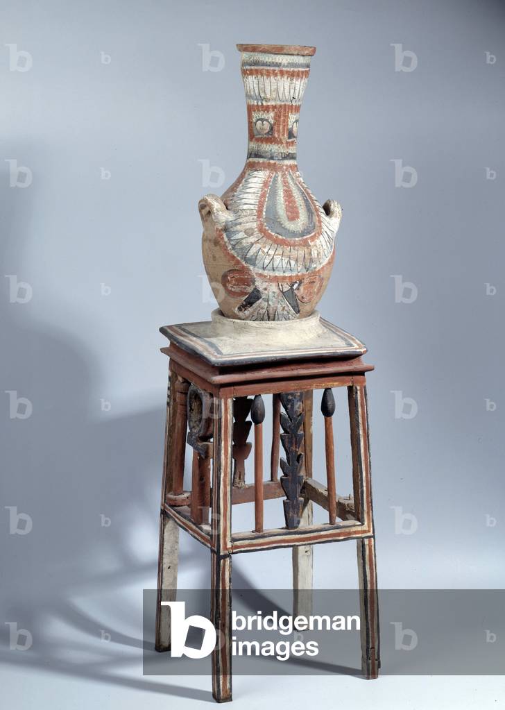 Painted ceramic vases with high collars, adorned with garlands & petal friezes, -1300-1000 BC (ceramic)