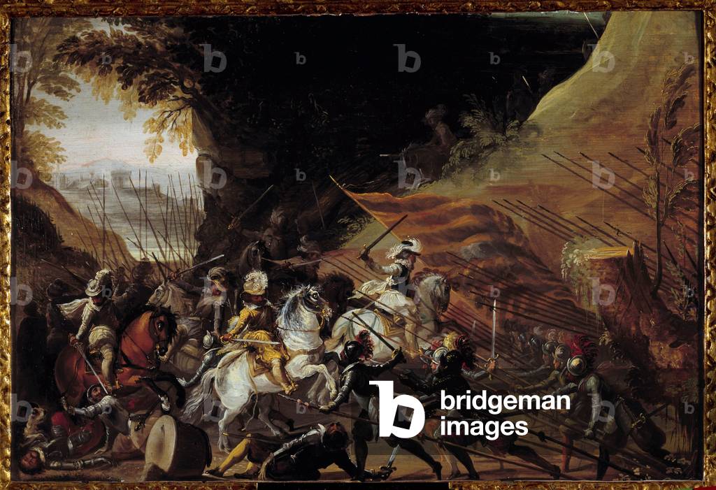 Image de Peinture représentant Henri IV (1589-1610) chargeant à la tête de sa cavalerie 1601 par French School