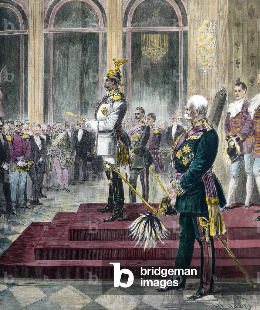 Opening speech of the Reichstag by William II (engraving)
