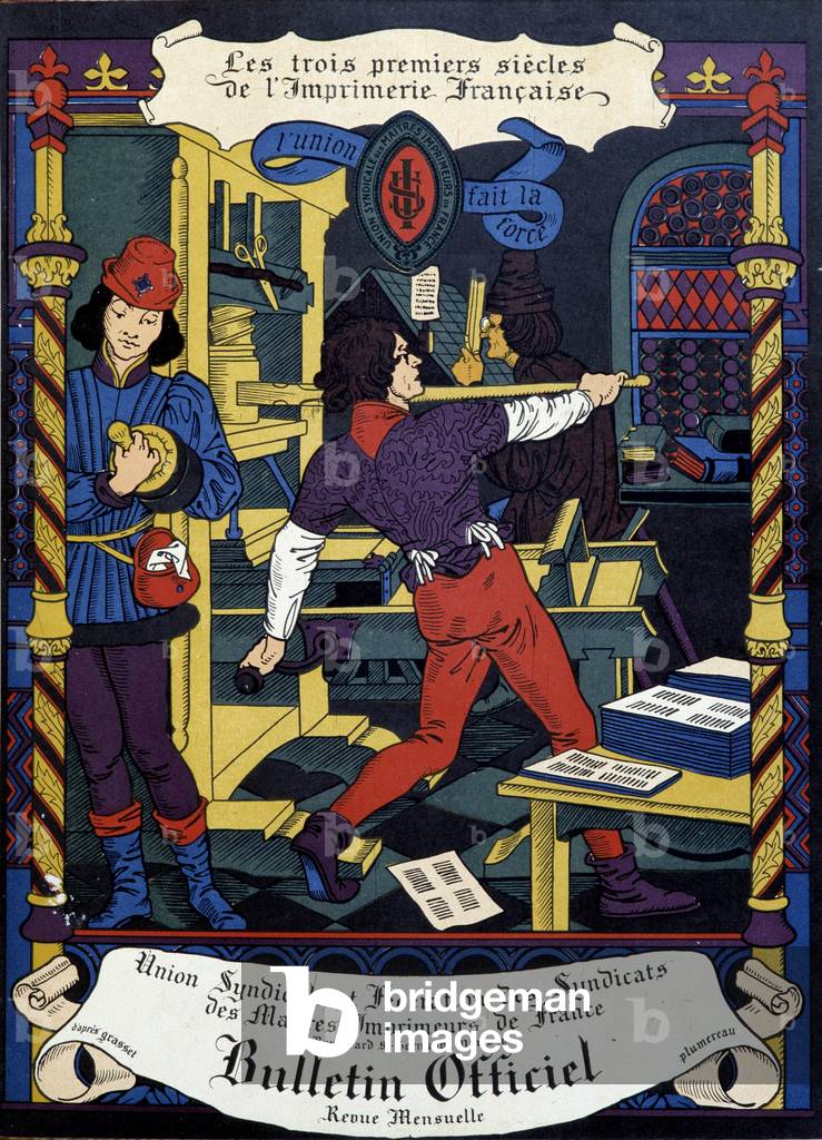 Printing: cover page of the official bulletin of the Union syndicale des maitres printers de France, 19th century (print)