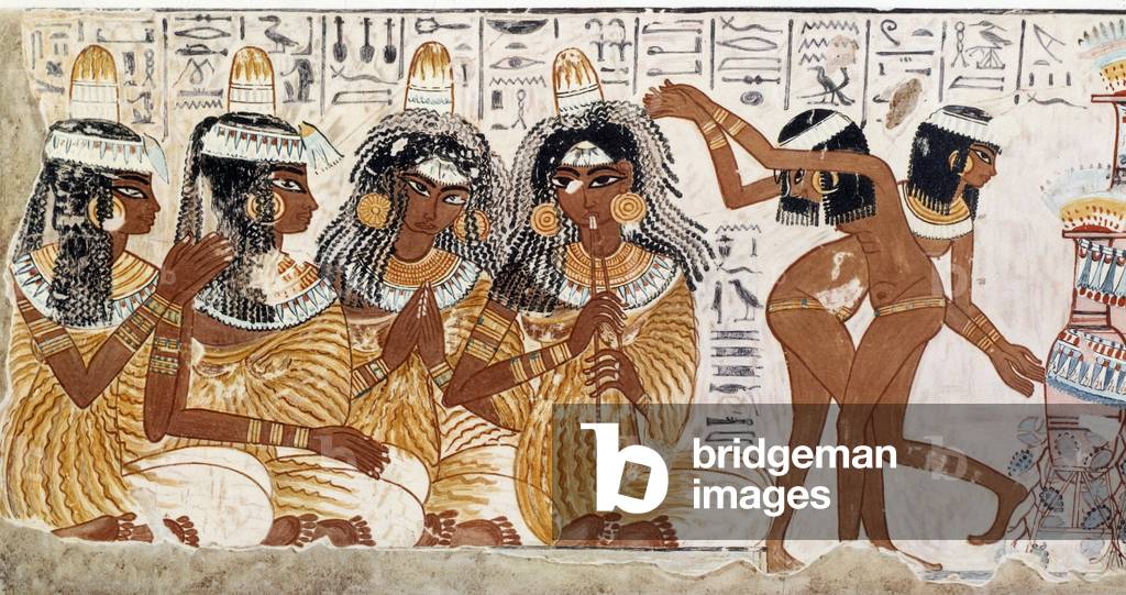 Art Egypt: Musicians and dancers. Fac simile from documents from Saqqarah (or Saqqara or Sakkarah) (illustration)