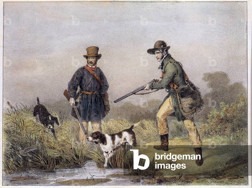 Hunters in the marshes Prints of 19th century (engraving)