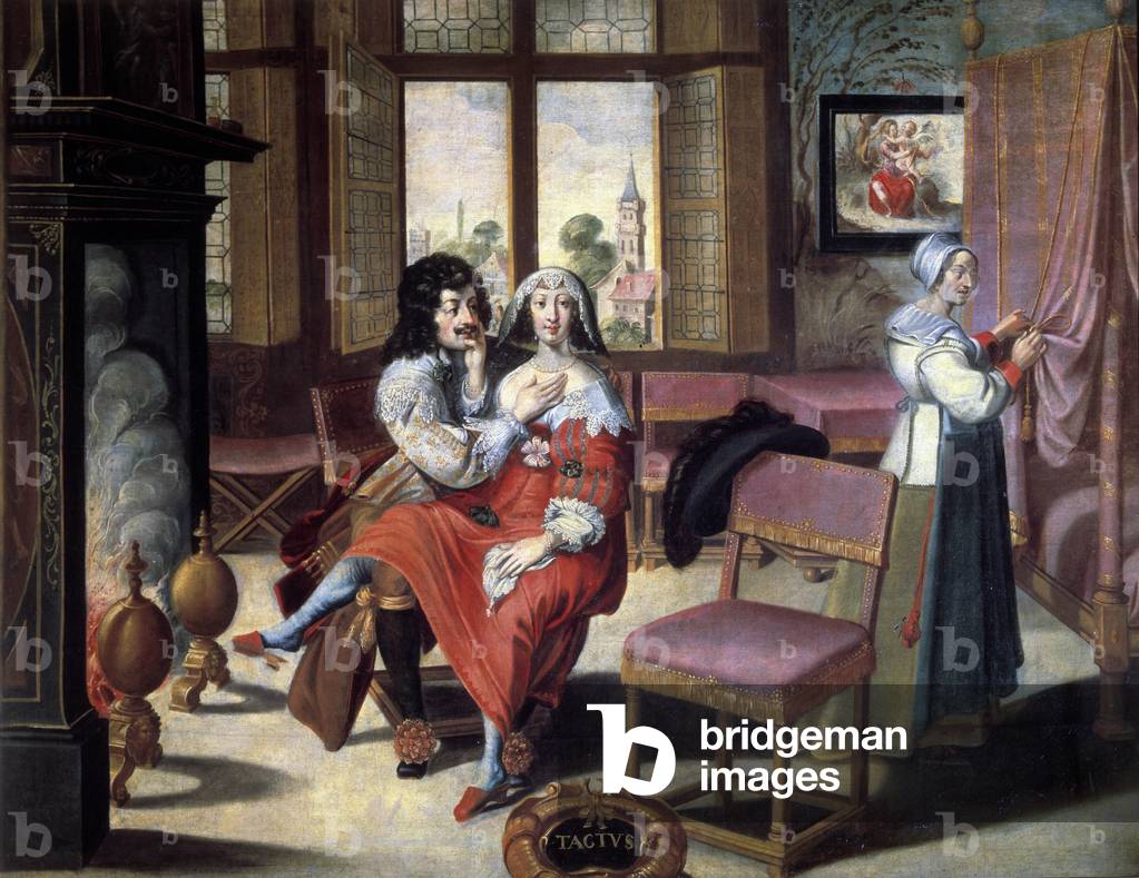 The five senses: the touch A couple stroking each other, 17th century (oil on canvas)