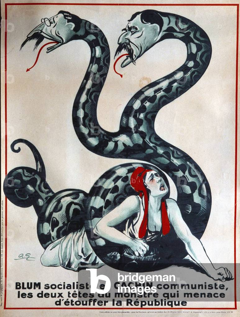 A double-head monster: Leon Blum (1872-1950) the Socialist and Marcel Cachin (1869-1958), 20th century (poster)