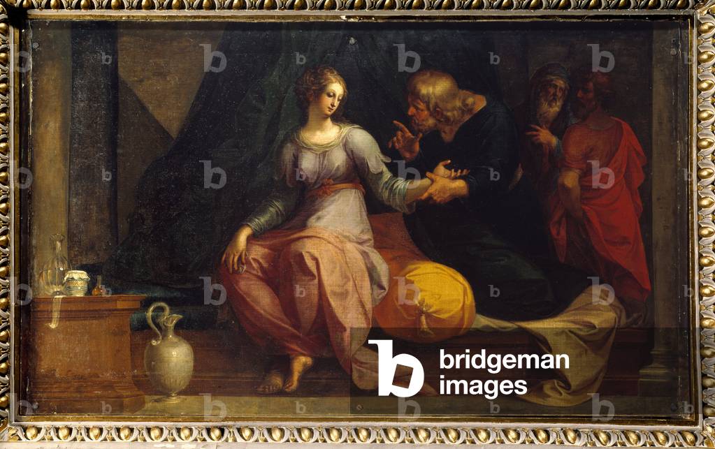 Der Arzt Acestinus untersucht Chariclee Illustration von „Die Äthiopik oder Geschichte der Liebe von Theagene 