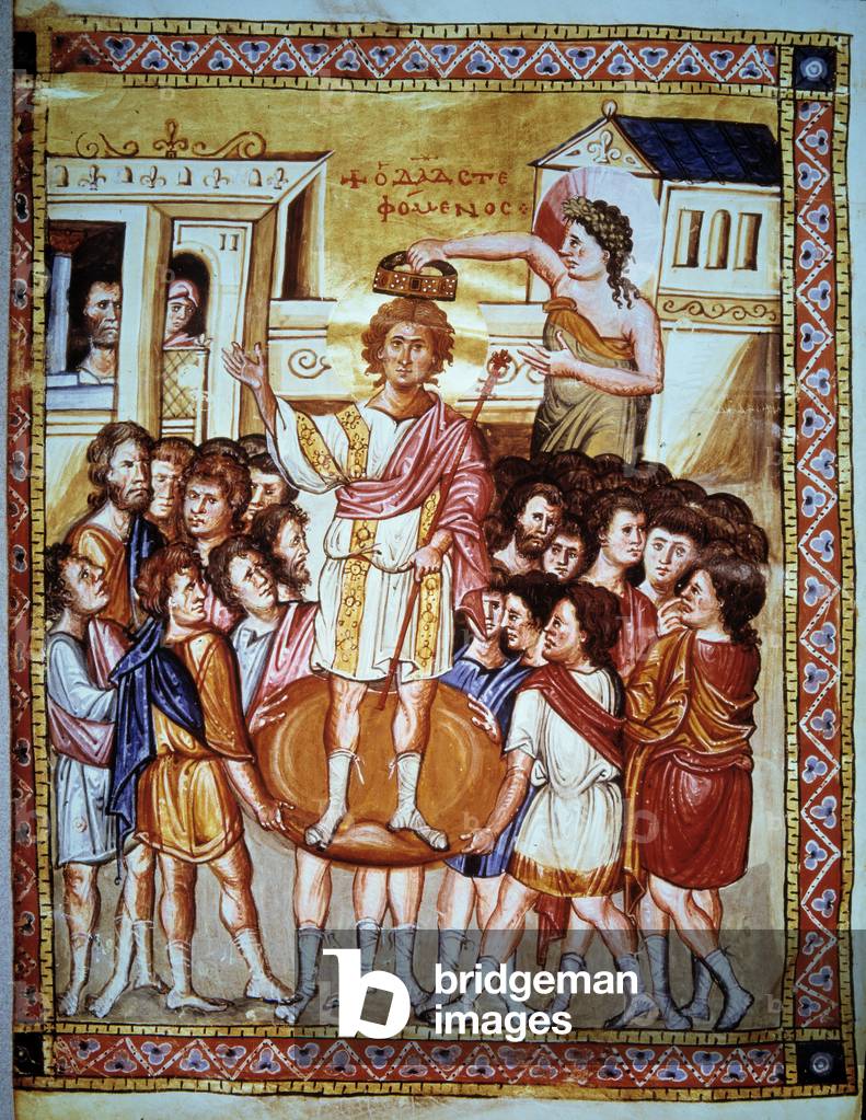 Coronation of King David (1015 - 975 BC) King of Israel. Miniature in 