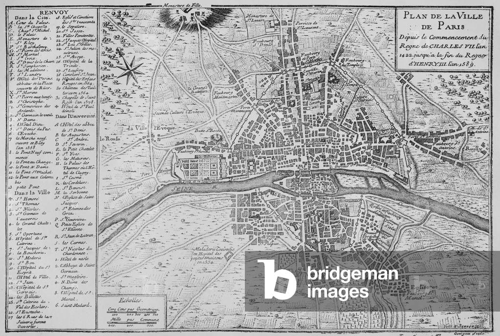 Plan of Paris from 1422-1589, 19th century (engraving)