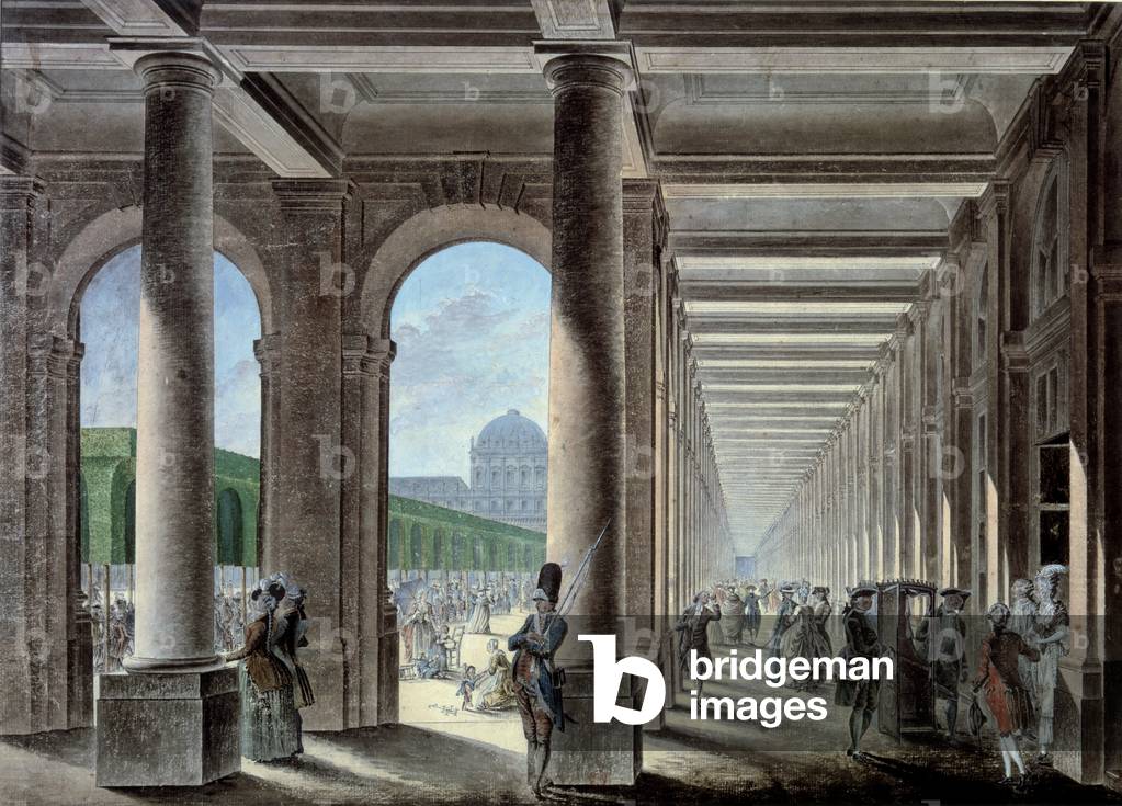 The galleries and gardens of the Palais Royal, 18th century (litho)