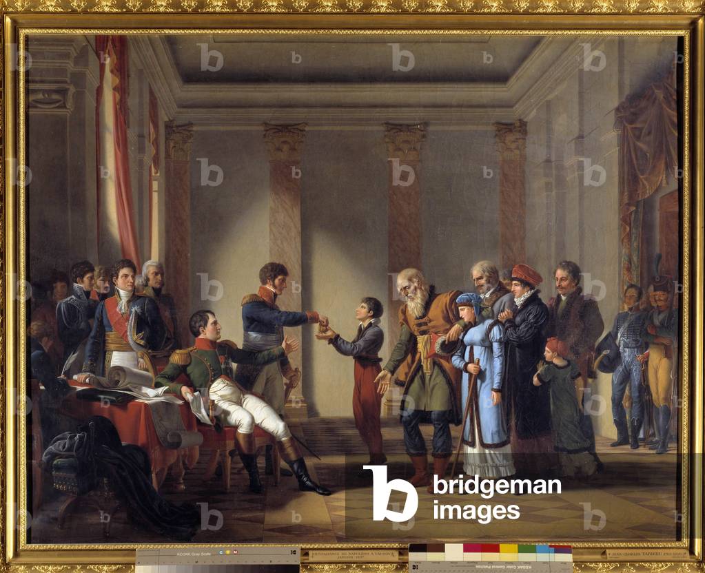 Wohltätigkeit des Kaisers Napoleon I. (1769-1821) während des Polenfeldzugs im Januar 1807, 19. Jahrhundert (Ö