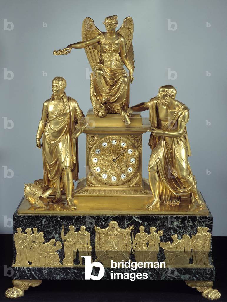 Furniture first empire: pendulum in golden bronze representing Diogene looking for a man, 1806 (bronze)
