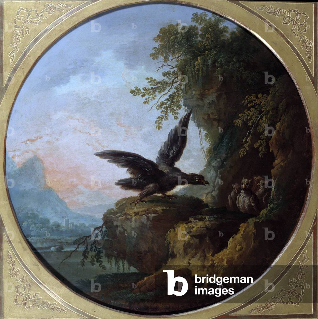 The eagle and the owl. Illustration for the fable by Jean de La Fontaine, 18th century (oil on canvas)