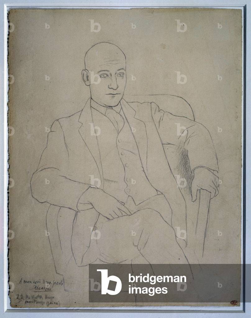 Image de Peinture représentant Portrait du poete Max Jacob (1876-1944) Dessin a la mine de plomb et au fusain 