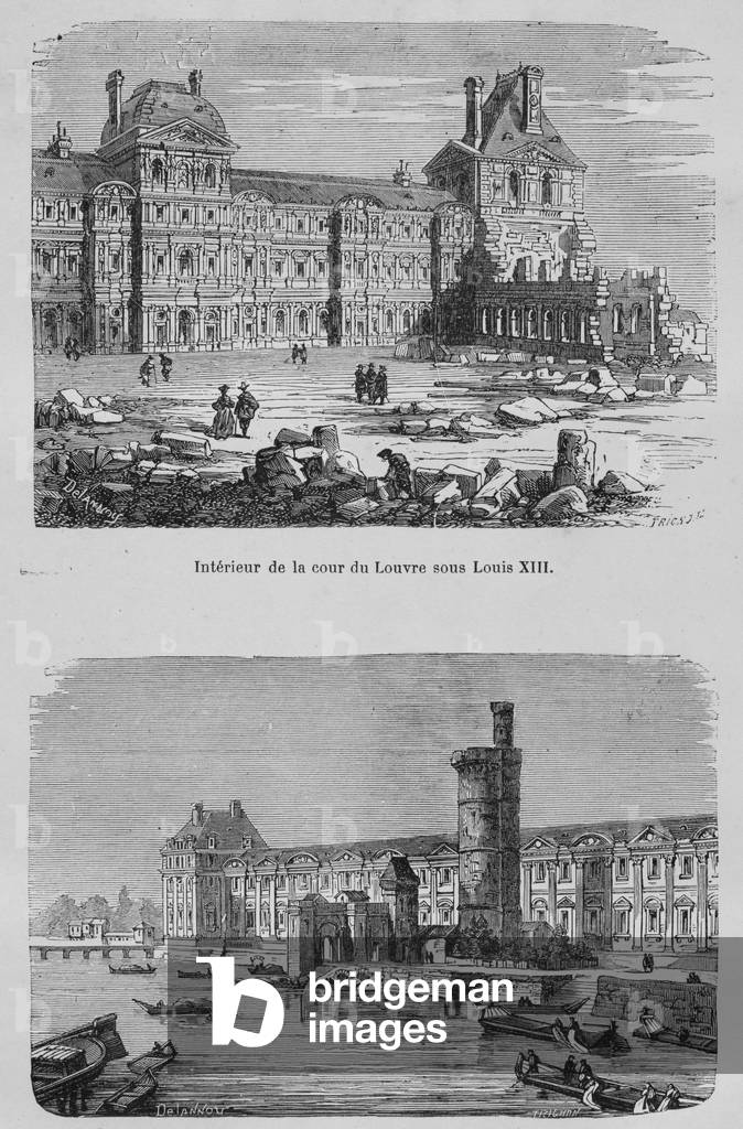 Interior of the courtyard of the Louvre under Louis XIII (engraving)