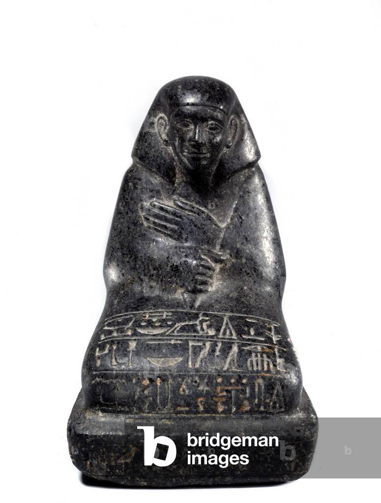 Egyptian antiquite: sculpture in gabbro representing senior official Senpou, 2033-1710 BC (bronze)