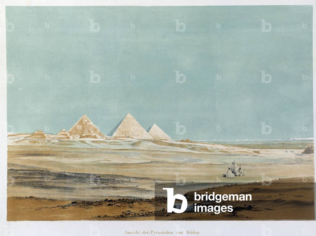 View of the Pyramids of Gyza (Guizeh, Giza, Giza), Egypt, 19th century (litho)