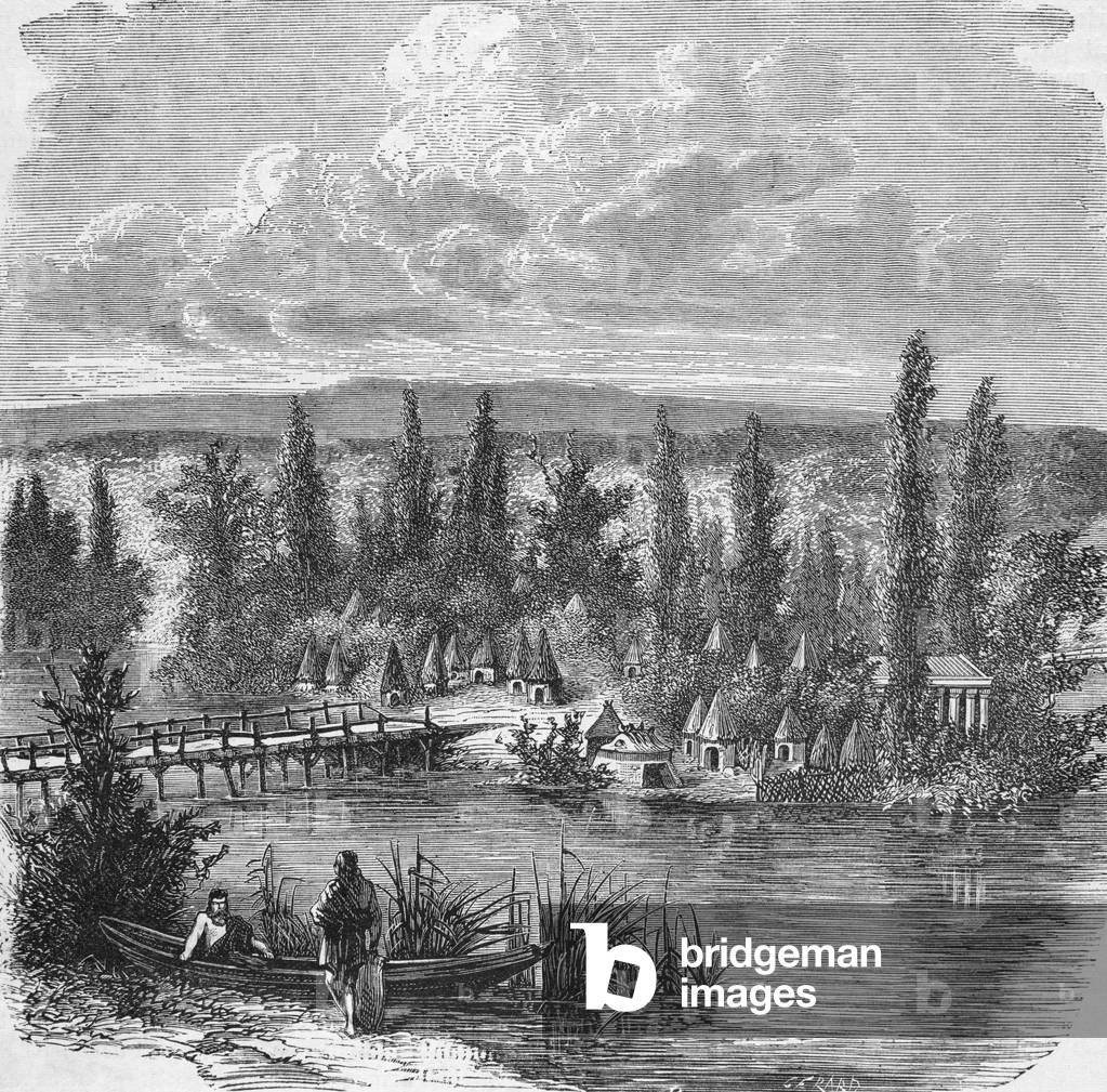 The group of dwellings that were built on these islands was named Lutece, 19th century (engraving)