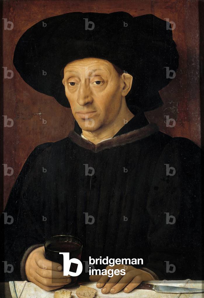 Portrait of the man with the glass of wine, 15th century (oil on canvas)