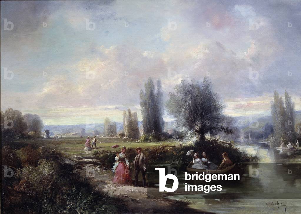 The boat ride. Anonymous painting of the 19th century, 19th century, 19th century (oil on canvas)