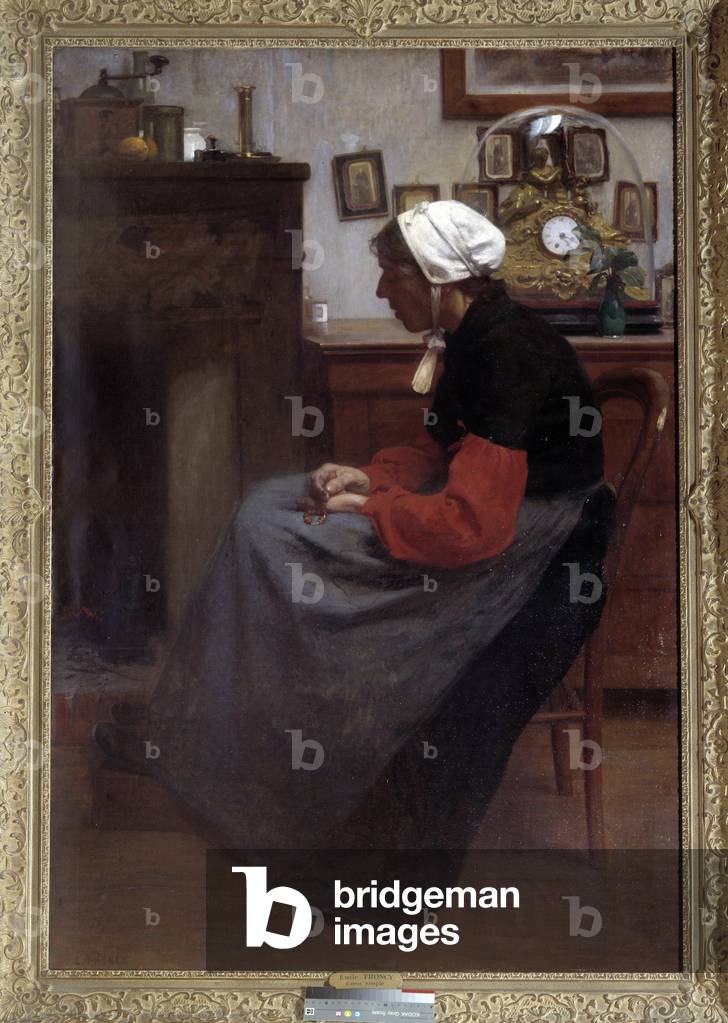 Simple heart An old peasant asleep on a chair in a rustic interior. (oil on canvas)
