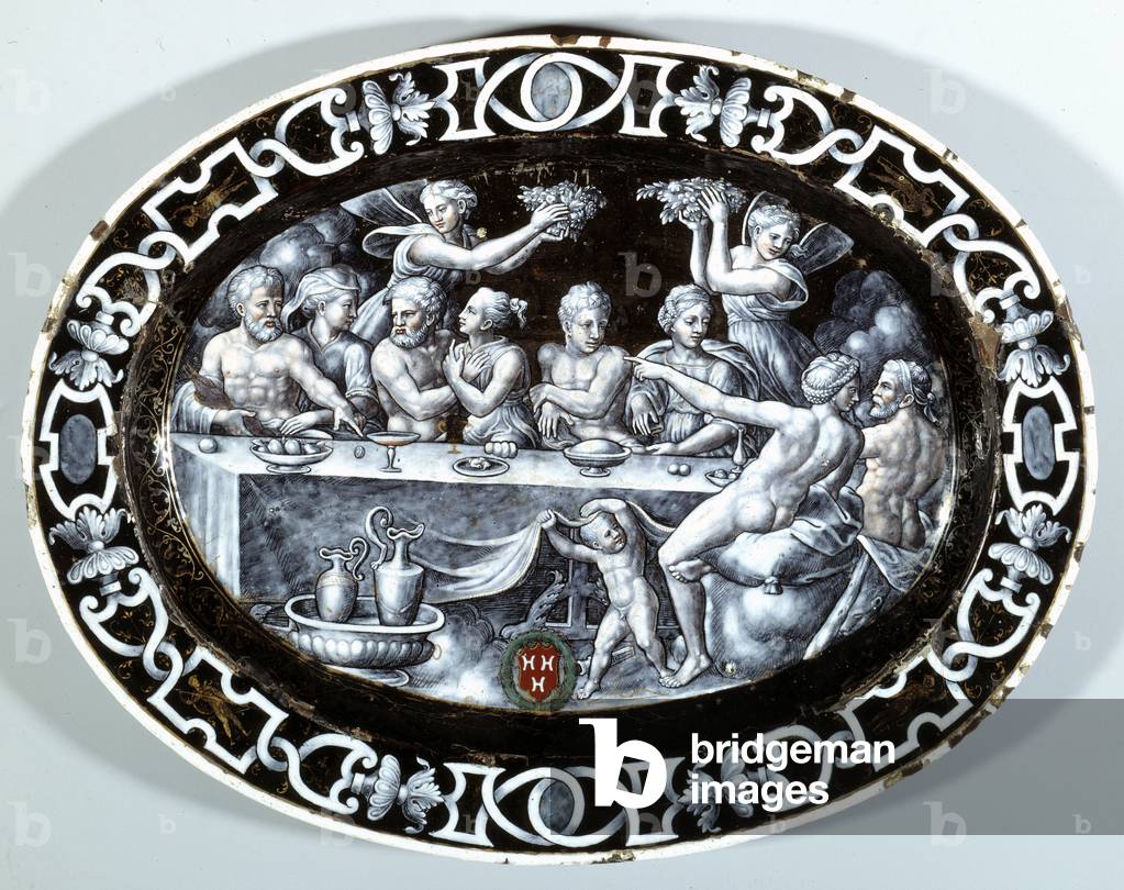 The wedding feast of Psyche Oval Plate, 1560 (enamel painted on copper)