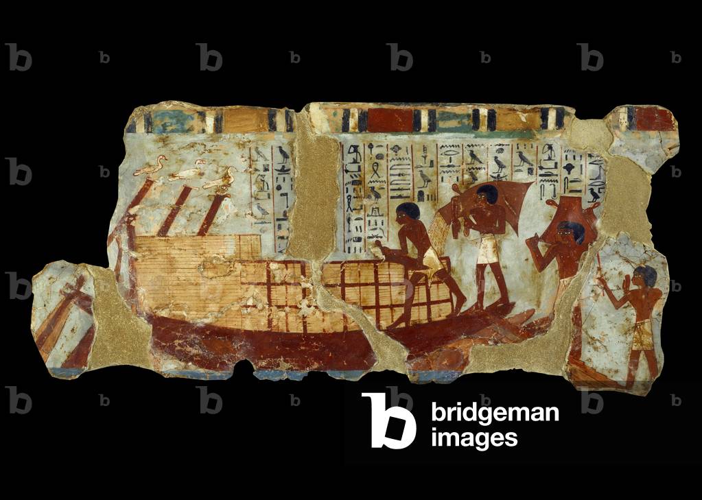 Ancient Egyptian Art: loading grains on a boat painting on silt from the tomb of Ounou (1450 BC) (oil on canvas)