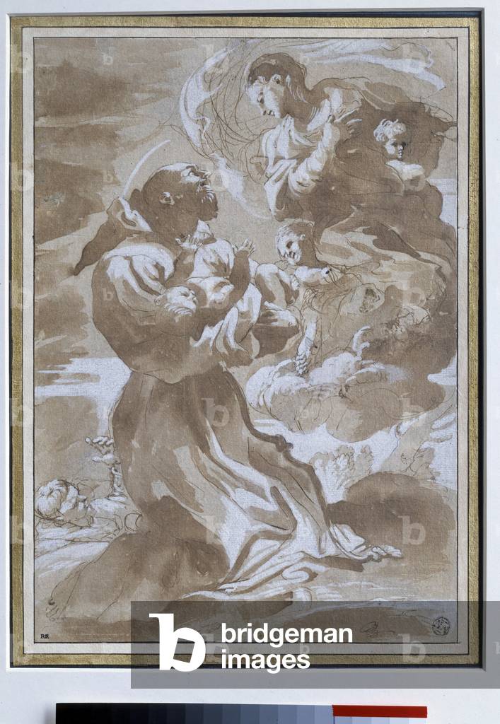 La Vergine contraffida Gesù Bambino a San Francesco d'Assisi, XVI secolo (disegno)