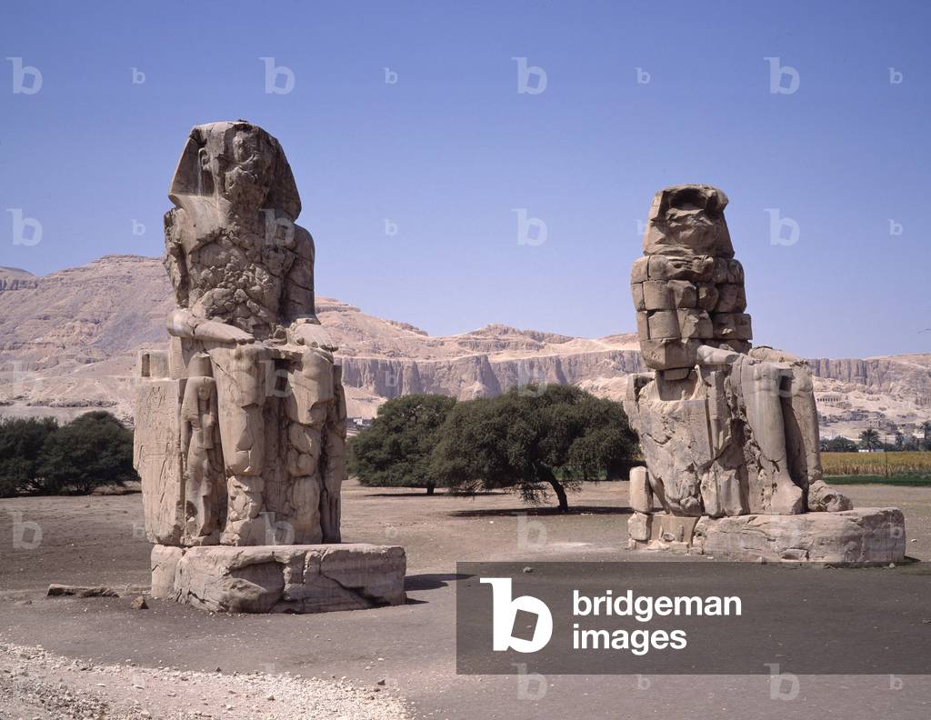 View of the Colossus of Memnon, period Amenophis III, new empire, 18th dynasty. Thebes. Egypt, -1567-1320 BC (