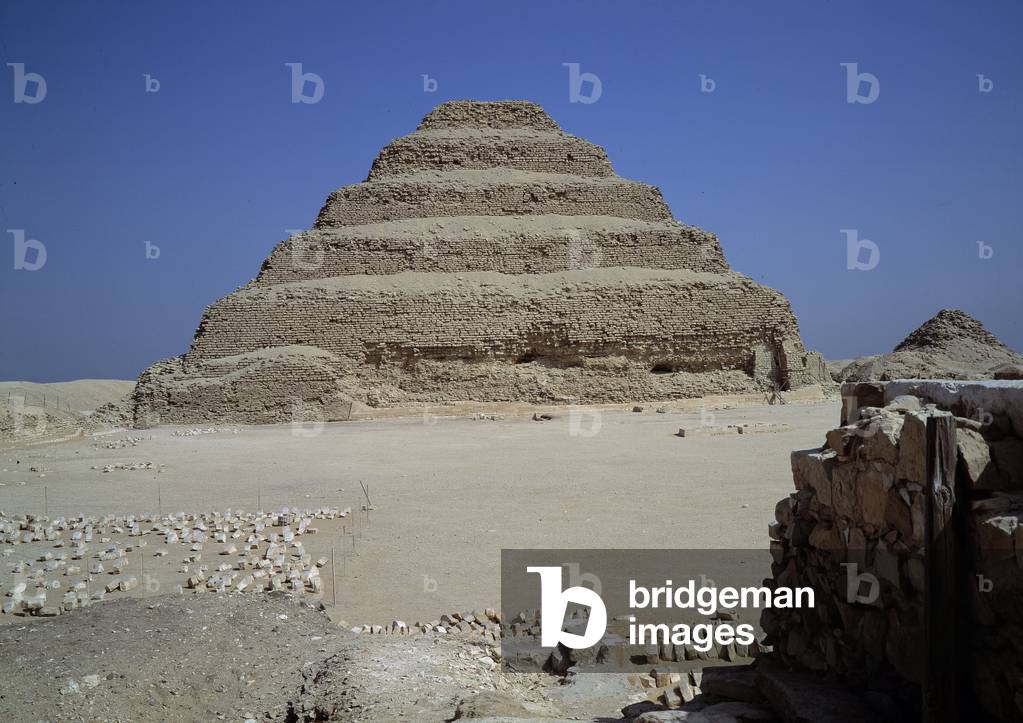Egyptian Antiquity: View of the Pyramid of Sakkarah, Construction of Imhotep for King Djeser, c.2.700 BC, Saqqarah, Egypt (photo)