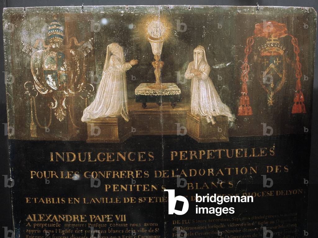 Perpetual indulgence granted by Pope Alexander VII to members of the Confrerie des Penitents Blancs of the city of Saint Stephen c.1668 (painting on wood)