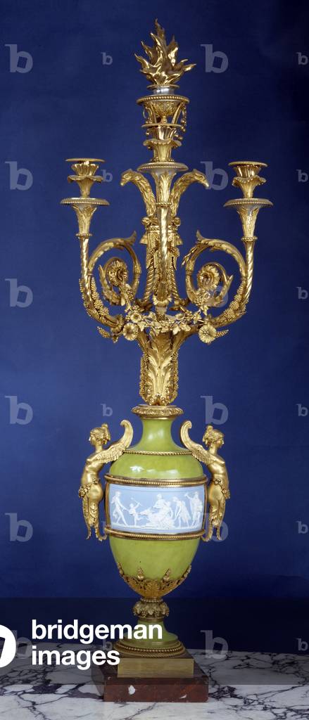 Louis XVI style objects: vase mounted in hard porcelain candelabre made at the manufacture of Sevres. c.1780 (porcelain)