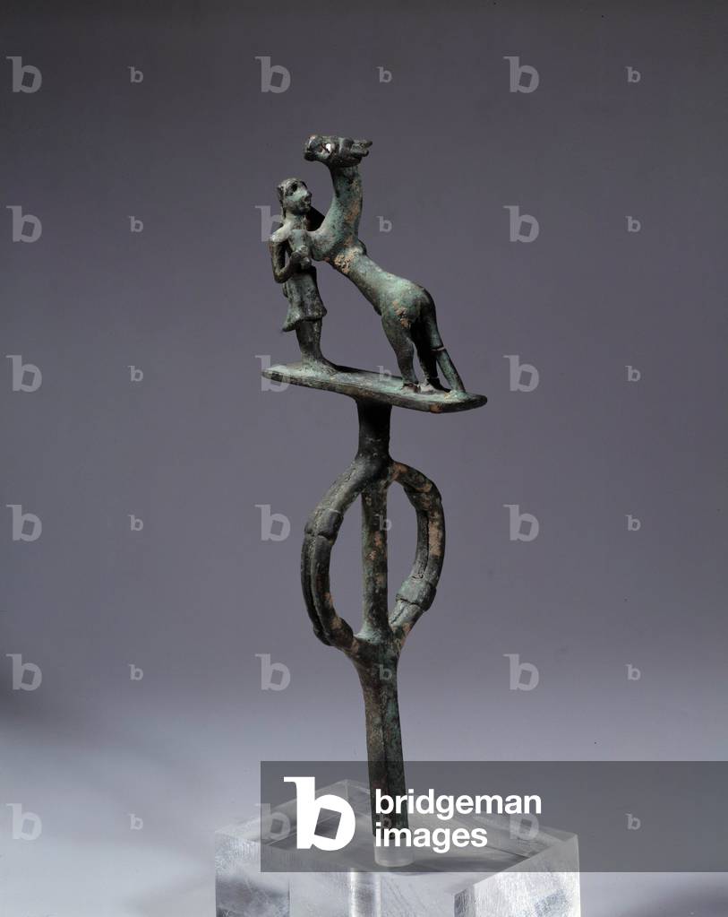 Bronze era: bronze guide pass adorned with a horse tamping scene. From Anatolia, 2500 BC (bronze)