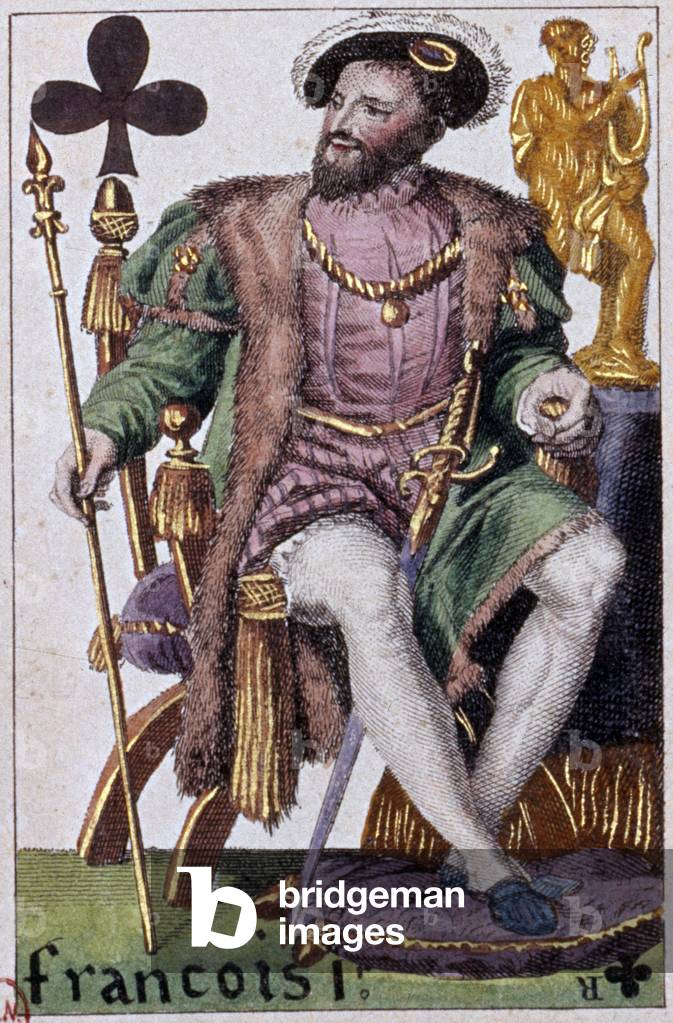 Representation of King Francois I, detail of a play card, 19th century (engraving)