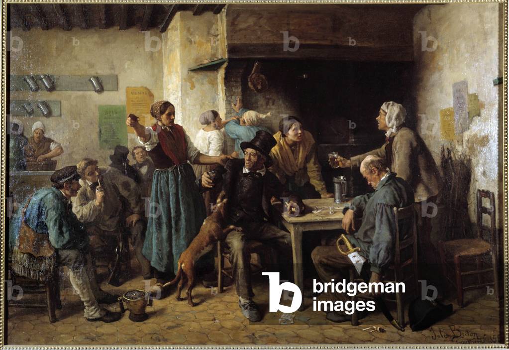 Montag. Kunden an einem Tisch in einem Gasthaus, 1858 (Öl auf Leinwand)